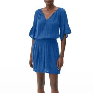 Michael Stars Katelyn Cotton Gauze Smocked Waist Peasant Mini Dress Women S Blue